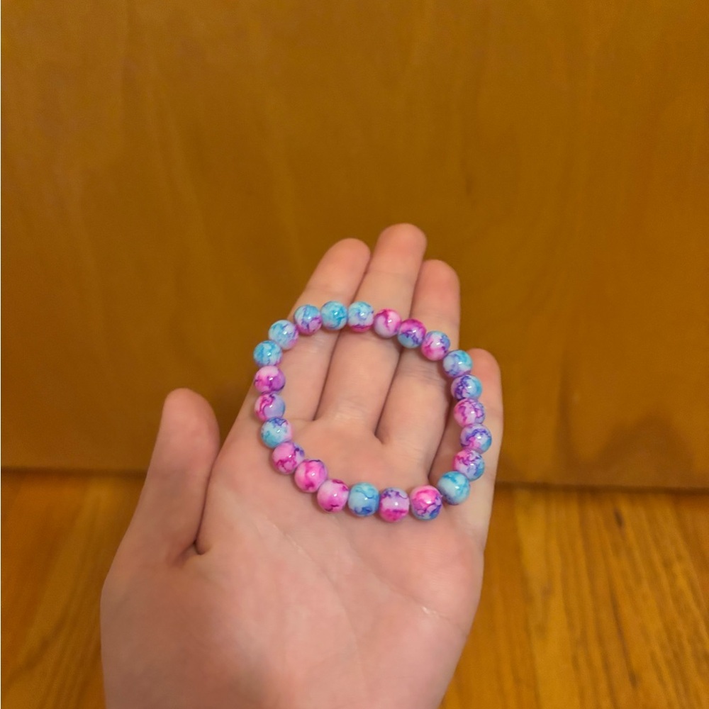 Pink and Blue Stretchy Beaded Bracelet